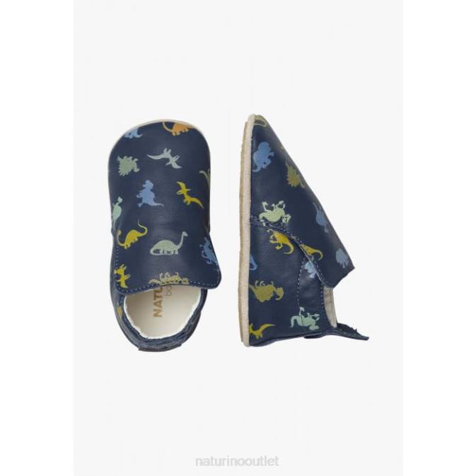 Baby Naturino Blue PLUMARD Crib Shoes with Dinosaur Print J6T65