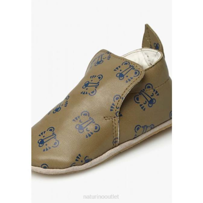 Baby Naturino Dove Grey PLUMARD Crib Shoes with Tiger Print J6T64