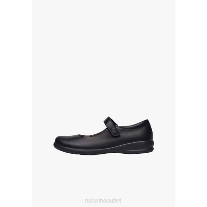 Kids Naturino Black CATANIA Calfskin Strappy Ballet Flats J6T6532