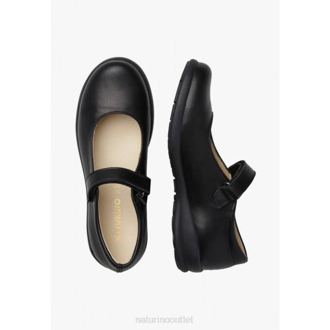 Kids Naturino Black CATANIA Calfskin Strappy Ballet Flats J6T6532