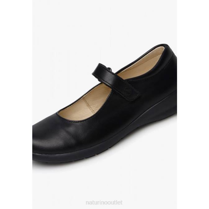 Kids Naturino Black CATANIA Calfskin Strappy Ballet Flats J6T6532