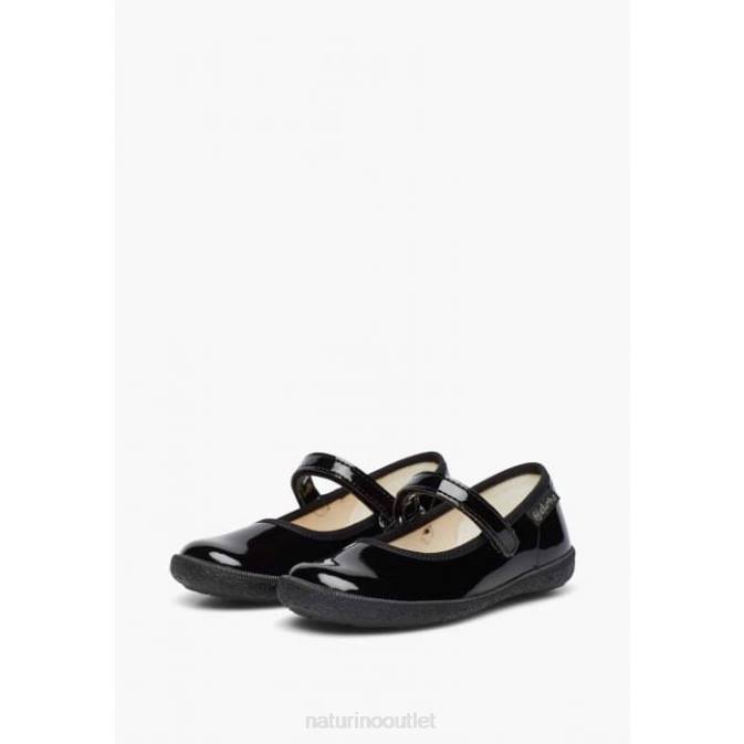 Kids Naturino Black PAVIA Patent Leather Strappy Ballet Flats J6T6540