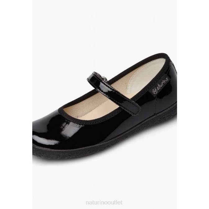 Kids Naturino Black PAVIA Patent Leather Strappy Ballet Flats J6T6540