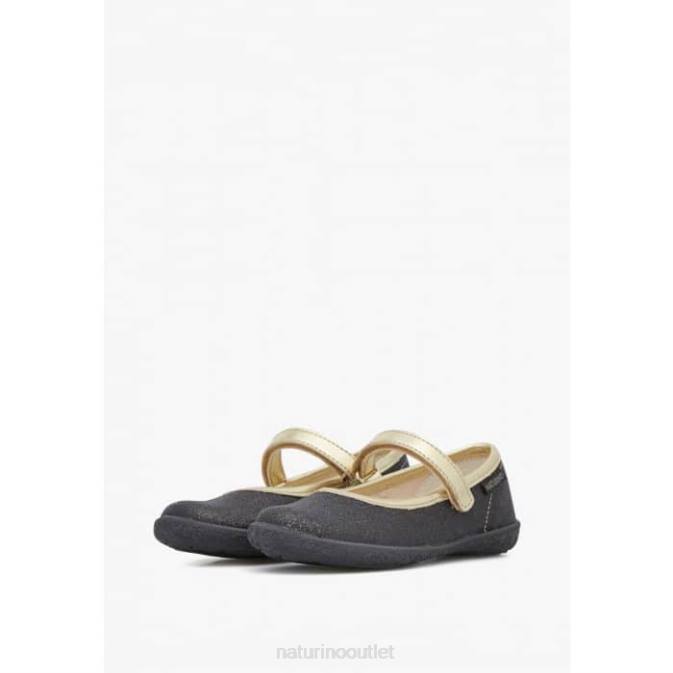 Kids Naturino Black-Platinum PAVIA Glitter Ballet Flats with Strap J6T6535