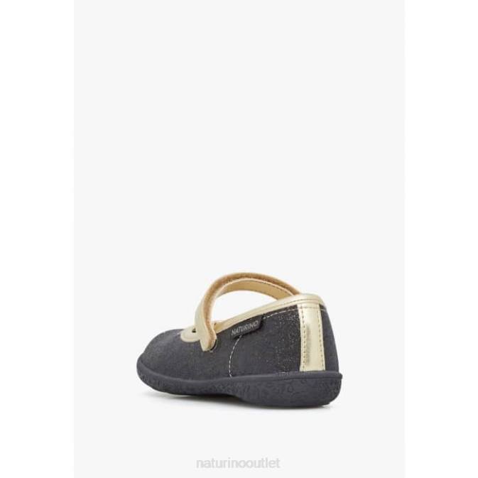 Kids Naturino Black-Platinum PAVIA Glitter Ballet Flats with Strap J6T6535