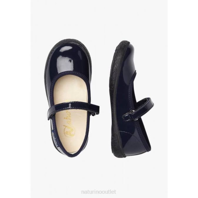Kids Naturino Blue PAVIA Patent Leather Strappy Ballet Flats J6T6539
