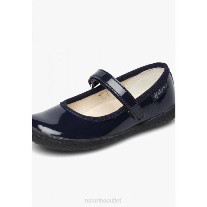 Kids Naturino Blue PAVIA Patent Leather Strappy Ballet Flats J6T6539