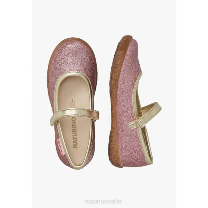 Kids Naturino Pink-Platinum PAVIA Glitter Ballerinas with Strap J6T6526