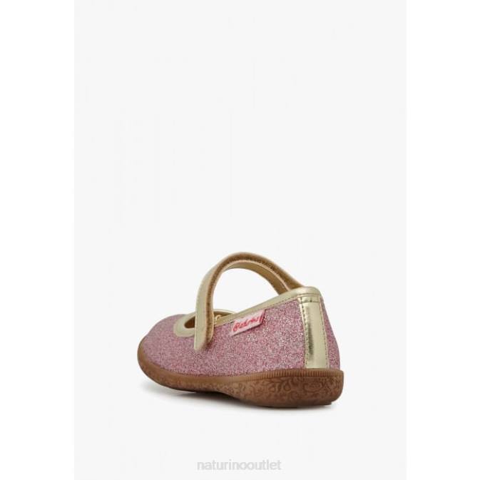 Kids Naturino Pink-Platinum PAVIA Glitter Ballerinas with Strap J6T6526