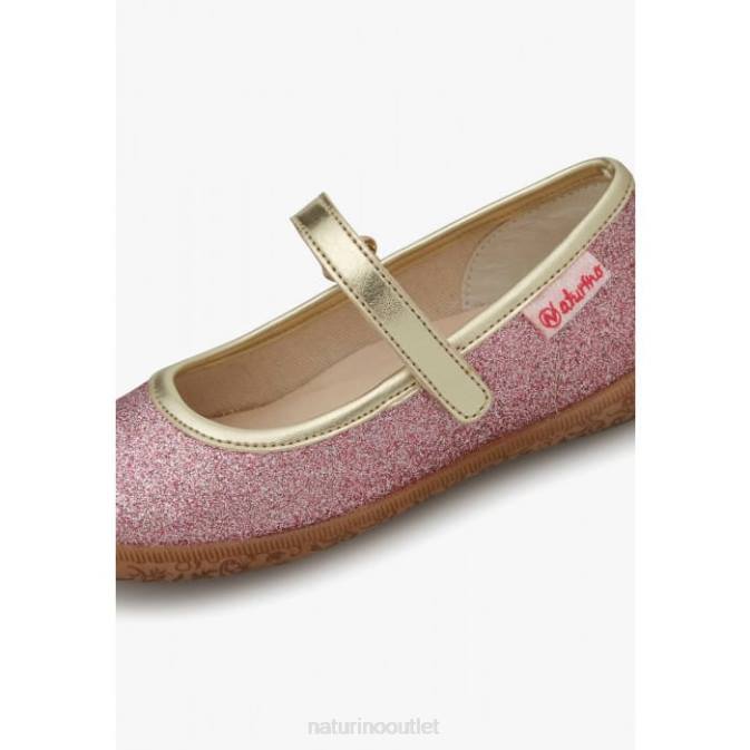 Kids Naturino Pink-Platinum PAVIA Glitter Ballerinas with Strap J6T6526