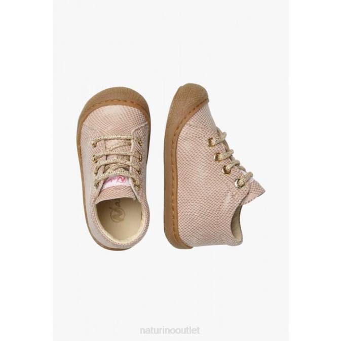 Kids Naturino Powder Pink COCOON Leather First Step Shoes with Reptile Print J6T6256