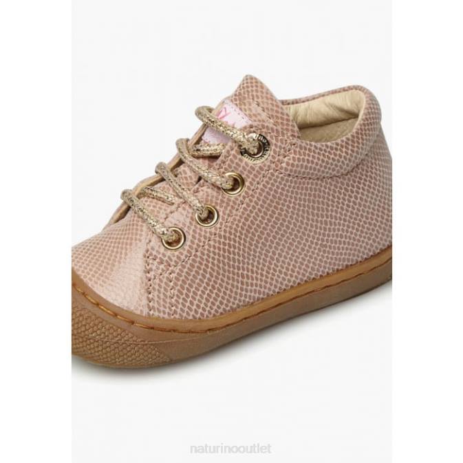 Kids Naturino Powder Pink COCOON Leather First Step Shoes with Reptile Print J6T6256