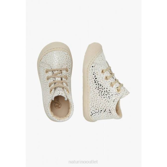 Kids Naturino White-Platinum COCOON Suede First Steps Shoes J6T6243