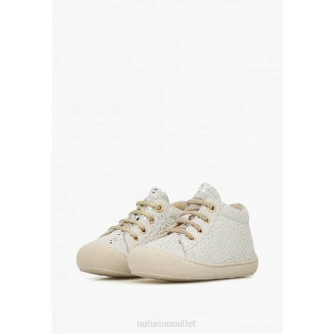 Kids Naturino White-Platinum COCOON Suede First Steps Shoes J6T6243