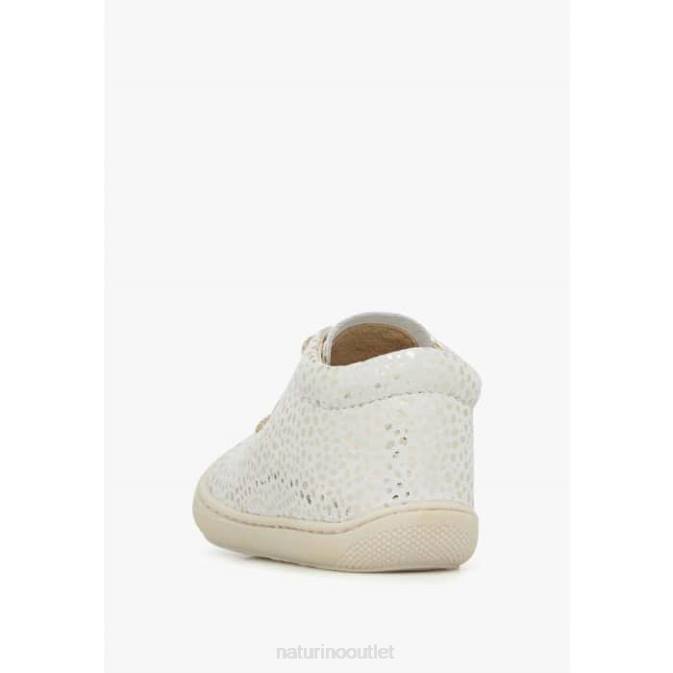Kids Naturino White-Platinum COCOON Suede First Steps Shoes J6T6243