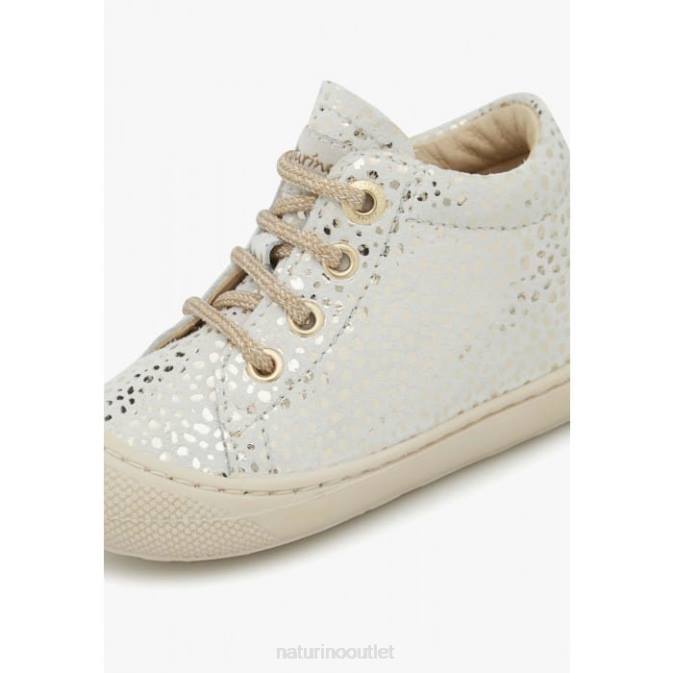 Kids Naturino White-Platinum COCOON Suede First Steps Shoes J6T6243