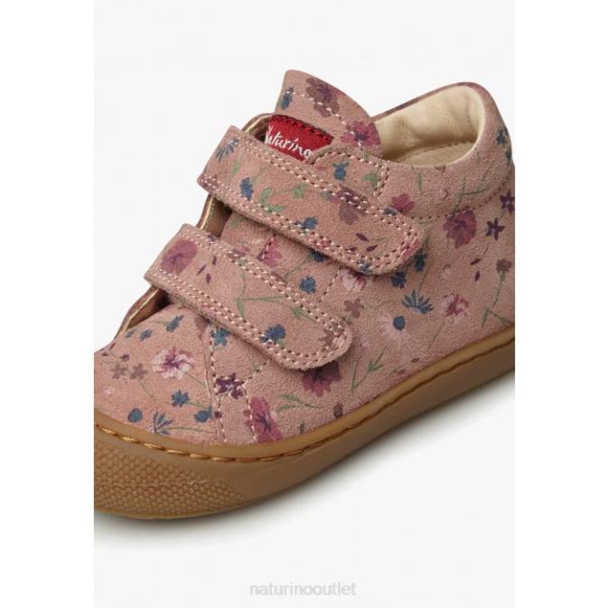 Kids Naturino Antique Pink COCOON VL First Steps Shoes In Suede with Flowers Print J6T652