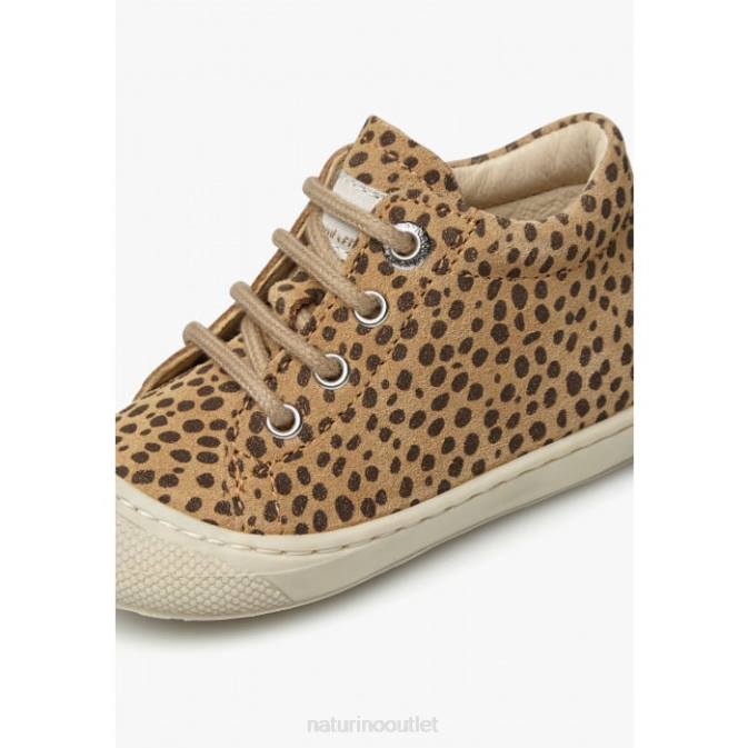 Kids Naturino Beige-Black COCOON Suede First Steps Shoes with Pony Print J6T691