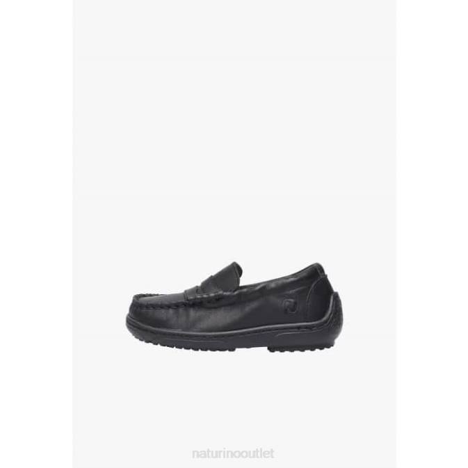 Kids Naturino Black POLO USA Calf Leather Moccasins J6T6113