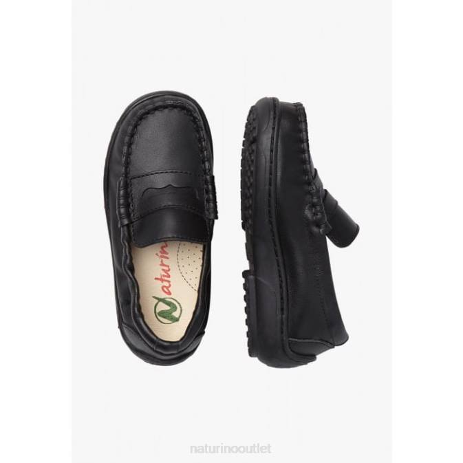 Kids Naturino Black POLO USA Calf Leather Moccasins J6T6113