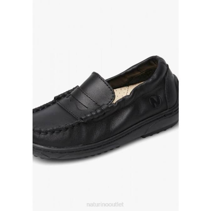 Kids Naturino Black POLO USA Calf Leather Moccasins J6T6113
