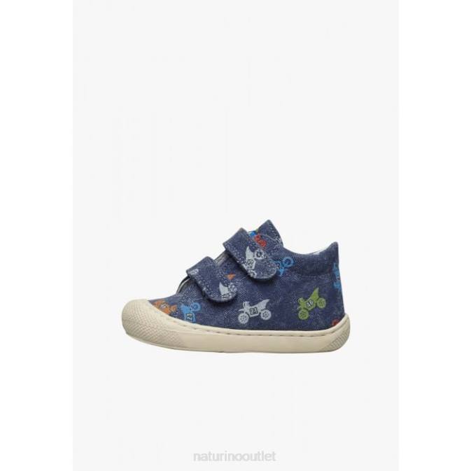 Kids Naturino Blue COCOON VL Fabric First Steps Shoes with Moto Print J6T694
