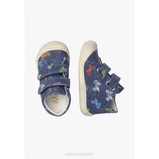 Kids Naturino Blue COCOON VL Fabric First Steps Shoes with Moto Print J6T694