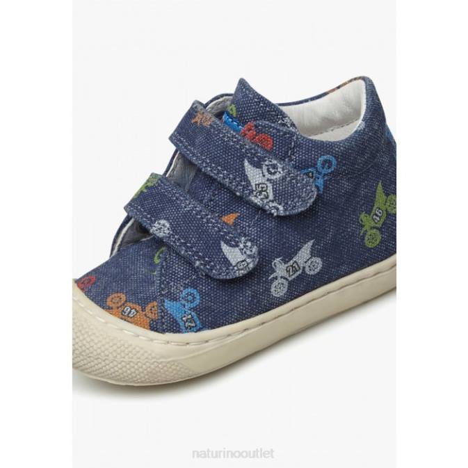 Kids Naturino Blue COCOON VL Fabric First Steps Shoes with Moto Print J6T694