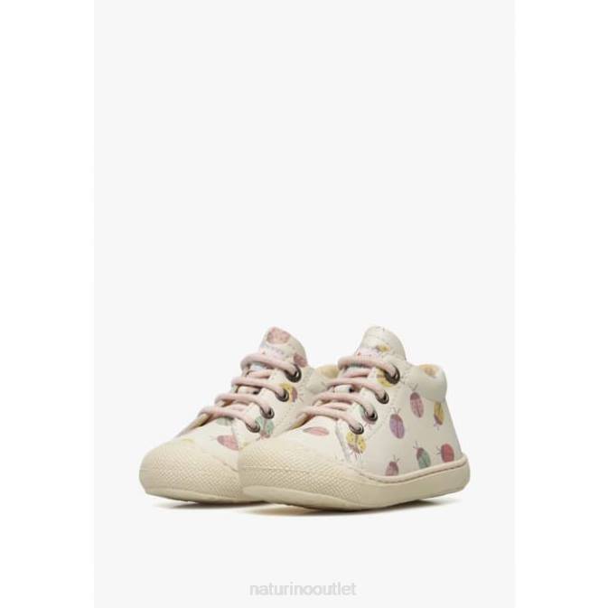 Kids Naturino Cream COCOON Ladybug Print Leather Toddler Booties J6T6104
