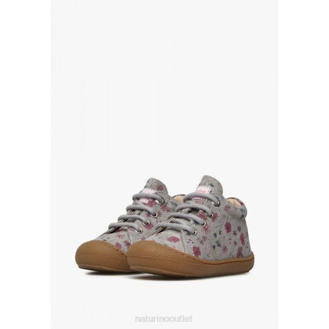 Kids Naturino Grey COCOON Flower Print Suede Toddler Shoes J6T6190