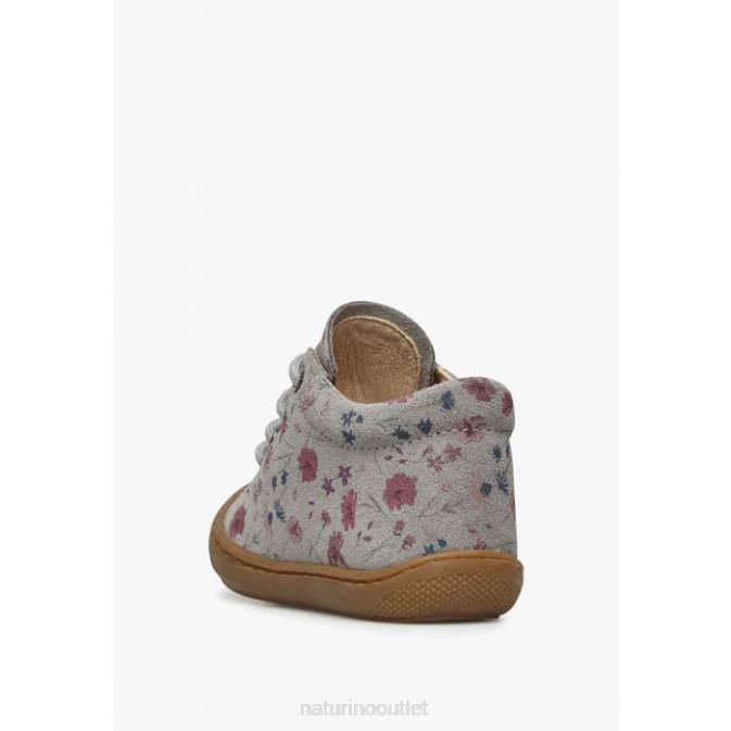 Kids Naturino Grey COCOON Flower Print Suede Toddler Shoes J6T6190