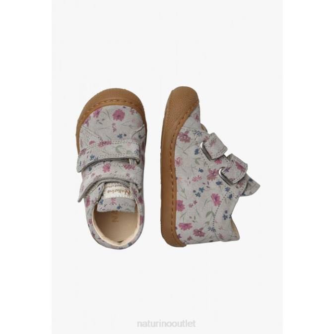 Kids Naturino Grey COCOON VL Flower Print Suede First Steps Shoes J6T6189