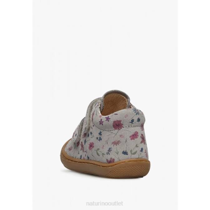 Kids Naturino Grey COCOON VL Flower Print Suede First Steps Shoes J6T6189