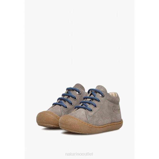 Kids Naturino Grey-Light Blue COCOON Suede First Steps Shoes J6T6192