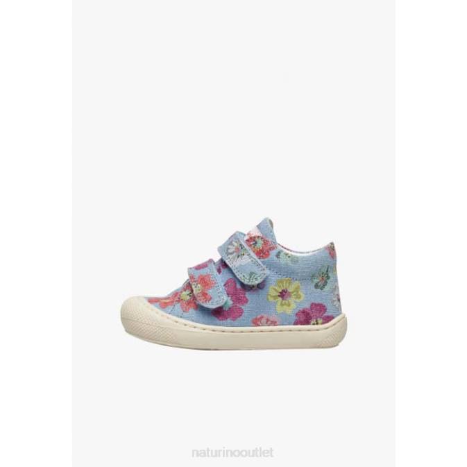 Kids Naturino Light Blue COCOON VL Fabric First Steps Shoes with Floral Print J6T667