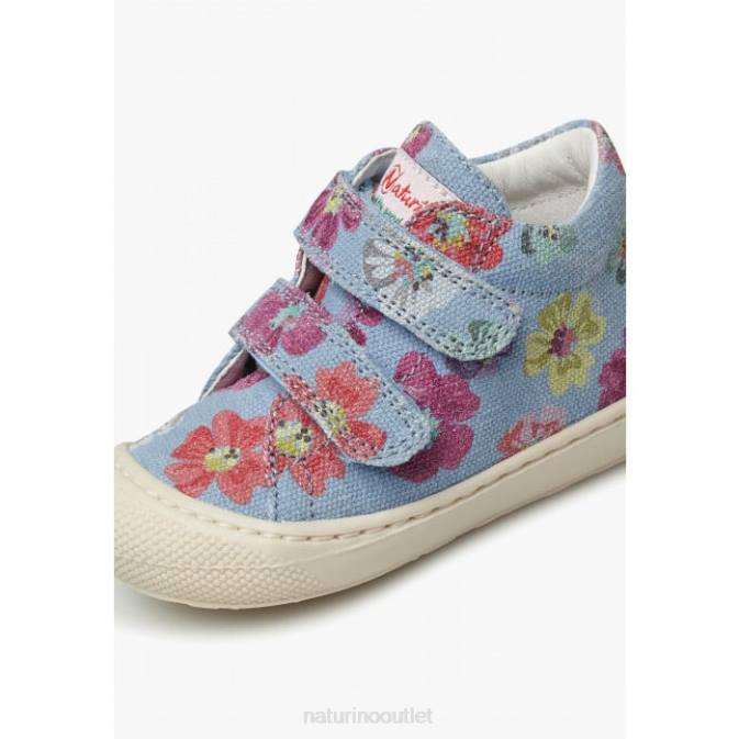 Kids Naturino Light Blue COCOON VL Fabric First Steps Shoes with Floral Print J6T667