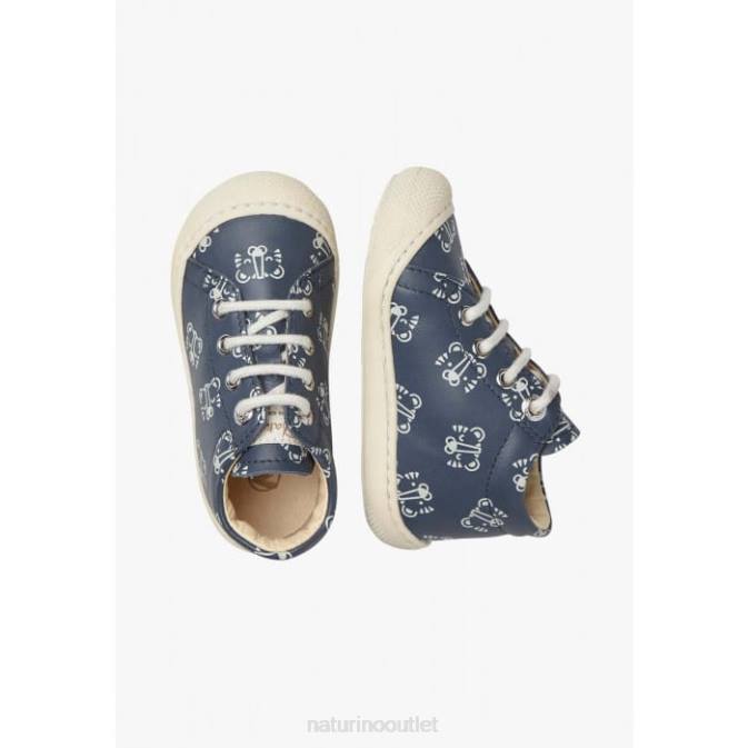 Kids Naturino Navy COCOON Leather Toddler Shoes with Tiger Print J6T6107