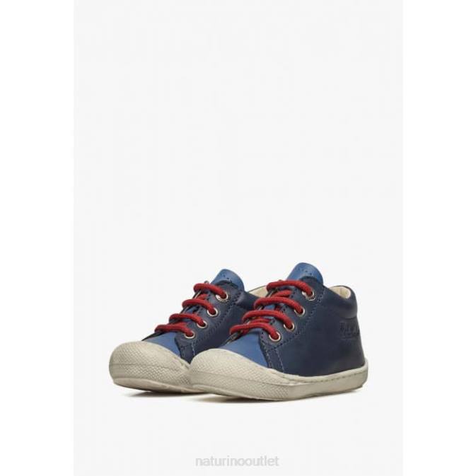 Kids Naturino Navy-Light Blue COCOON First Steps Shoes In Nappa Leather J6T6178