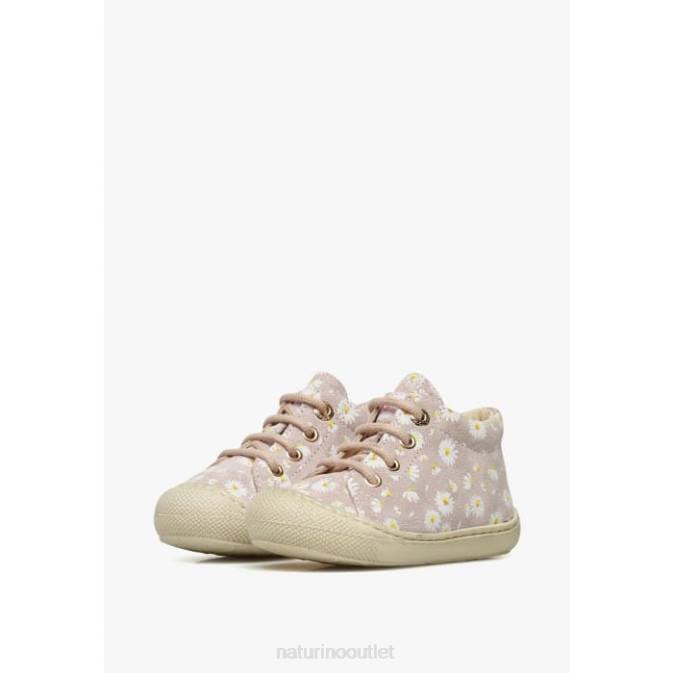 Kids Naturino Pink COCOON Suede First Steps Shoes with Daisy Print J6T6139
