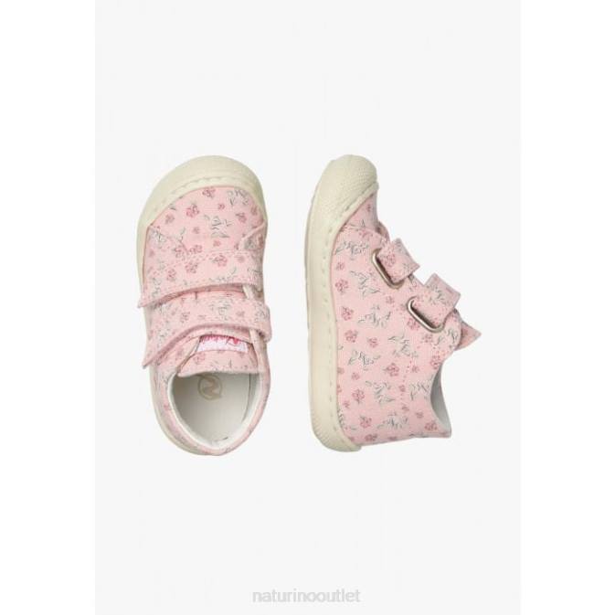 Kids Naturino Pink COCOON VL Fabric First Step Shoes with Rose Print J6T6156