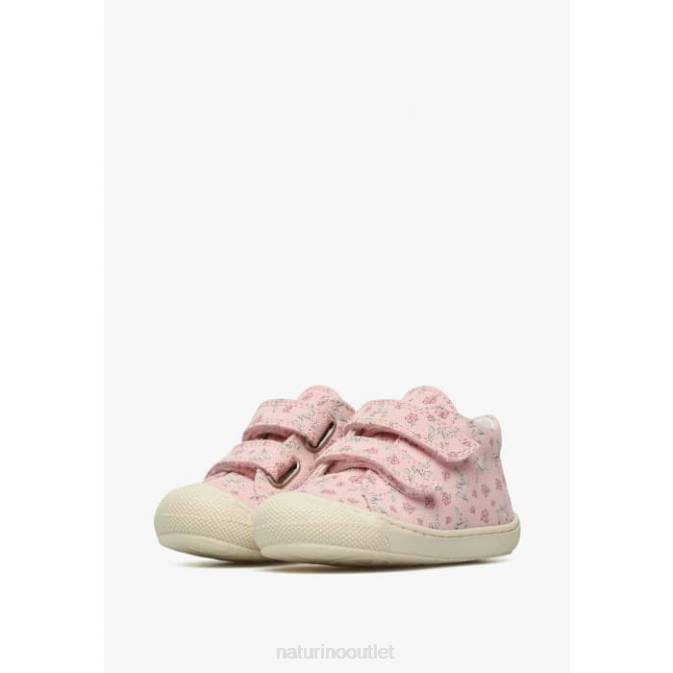 Kids Naturino Pink COCOON VL Fabric First Step Shoes with Rose Print J6T6156