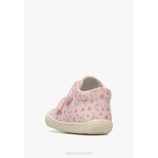 Kids Naturino Pink COCOON VL Fabric First Step Shoes with Rose Print J6T6156