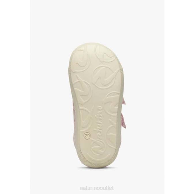 Kids Naturino Pink COCOON VL Fabric First Step Shoes with Rose Print J6T6156