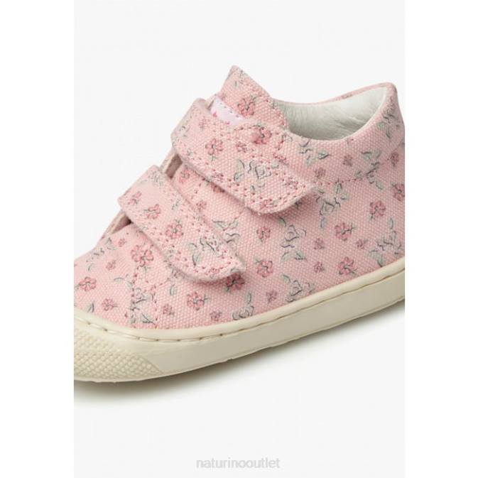 Kids Naturino Pink COCOON VL Fabric First Step Shoes with Rose Print J6T6156