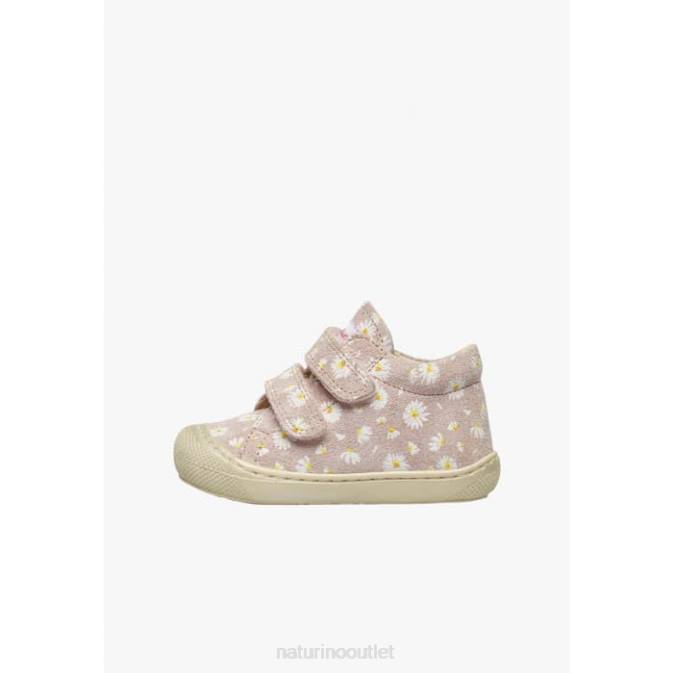 Kids Naturino Pink COCOON VL Suede First Steps Shoes with Daisy Print J6T6102