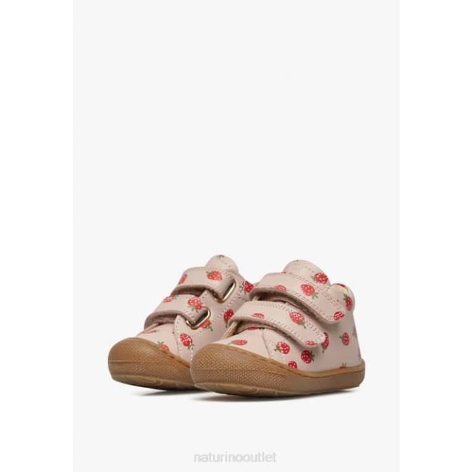 Kids Naturino Powder Pink COCOON VL Leather Toddler Shoes with Strawberry Print J6T657