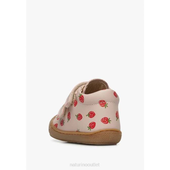 Kids Naturino Powder Pink COCOON VL Leather Toddler Shoes with Strawberry Print J6T657
