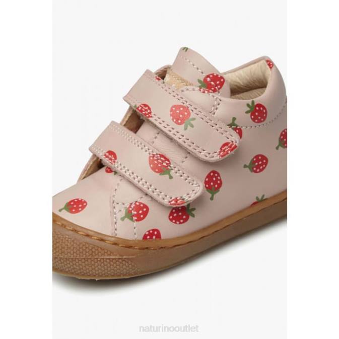 Kids Naturino Powder Pink COCOON VL Leather Toddler Shoes with Strawberry Print J6T657