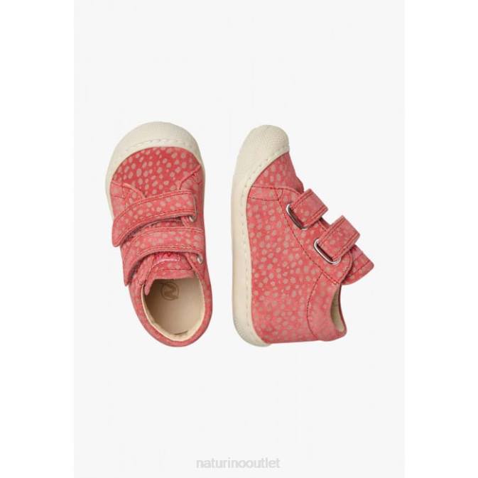 Kids Naturino Red COCOON VL Suede First Steps Shoes with Pony Print J6T664