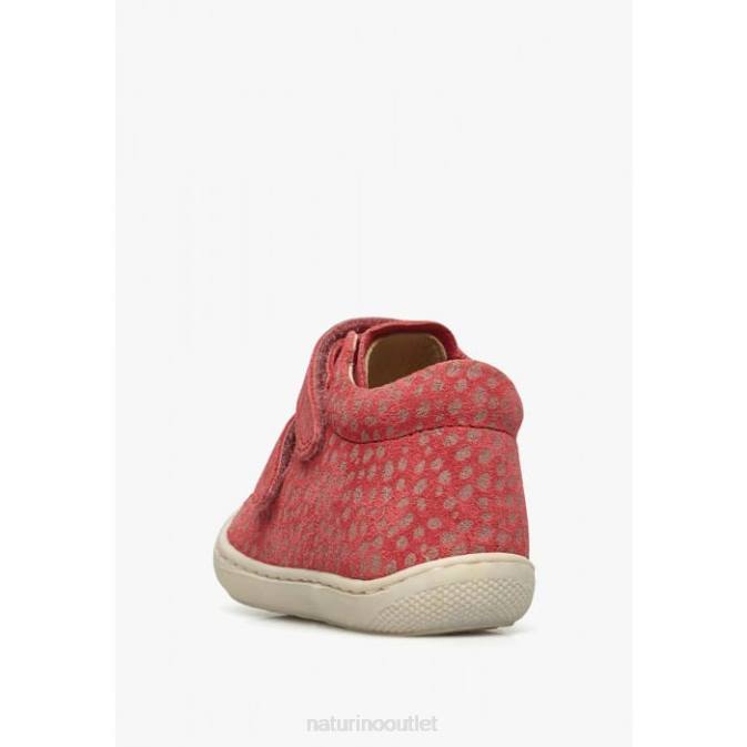 Kids Naturino Red COCOON VL Suede First Steps Shoes with Pony Print J6T664